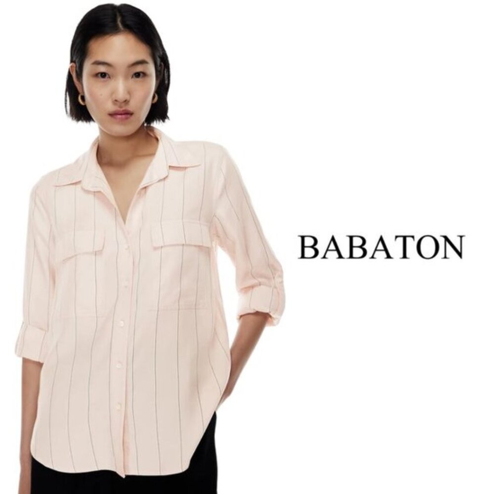 Babaton Utility Shirt | Pink Striped Button-Up Blouse | Aritzia Lightweight - M